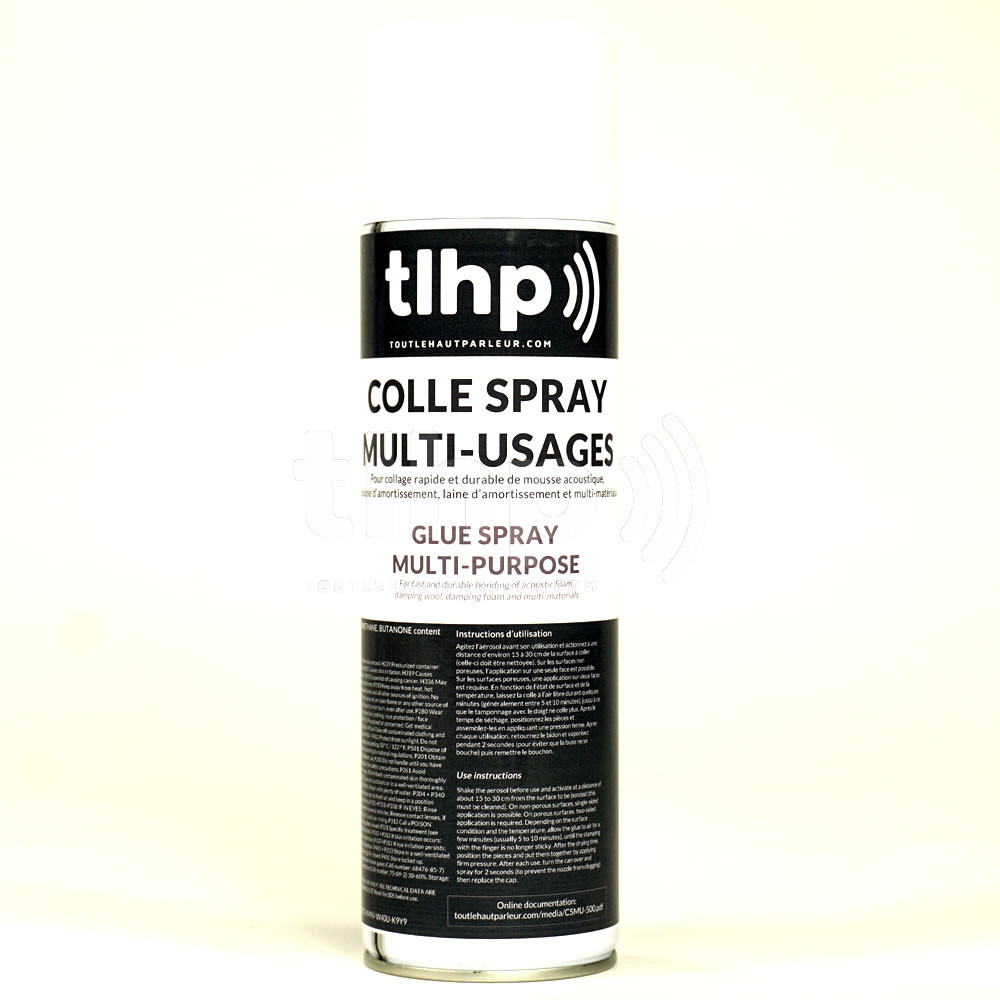 Colle spray multi-usages, 500 mL, pour mousse acoustique, mousse  d'amortissement et laine d'amortissement
