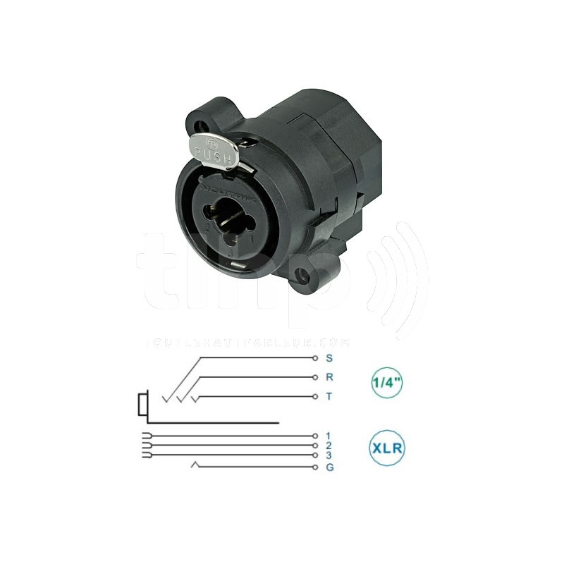 Embase Neutrik NCJ6FI-S, femelle, combo XLR 3 points + Jack 6.35 mm stéréo,  corps polyamide