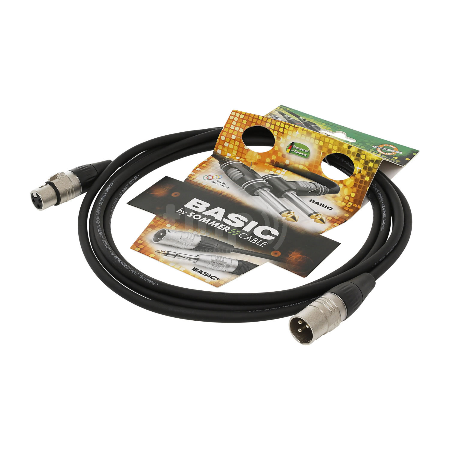 Câble XLR mâle/femelle, noir, 1m, avec câble Sommercable Stage 22 Highflex  et fiches Hicon contacts