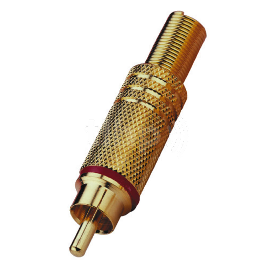 Fiche RCA mâle plaqué-or, bague rouge, avec système de protection du câble,  pour câble diamètre