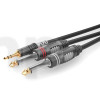 Câble audio Y, 1.5m, mini Jack 3.5 mm stéréo vers double Jack 6.35 mm mono, Sommercable HBA-3S62, avec connecteurs Hicon contacts plaqués or