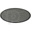 Grille TLHP pour haut-parleur 18 pouce, diamètre extérieur 466 mm, acier épais finition noire, trous carrés 8x8 mm, collerette périphérique caoutchouc