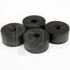 Lot de 4 pieds caoutchouc noir pour enceinte, diamètre 38.65 mm, épaisseur 20 mm, avec insert acier pour maintien mécanique