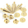 Lot de 4 pointes de découplage avec écrou et insert, moyen diamètre, acier aspect plaqué or, longueur totale 43 mm, réglage entre de 34 et 40 mm