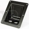 Cuvette acier noir à encastrer, pour deux embases format D (exemple Neutrik NL4MPXX), façade 170 x 140 mm, profondeur totale 57 mm