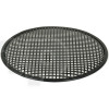 Grille TLHP pour haut-parleur 15 pouce, diamètre extérieur 387 mm, acier épais finition noire, trous carrés 8x8 mm, collerette périphérique caoutchouc