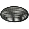 Grille TLHP pour haut-parleur 12 pouce, diamètre extérieur 310 mm, acier épais finition noire, trous carrés 8x8 mm, collerette périphérique caoutchouc