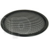 Grille TLHP pour haut-parleur 8 pouce, diamètre extérieur 206 mm, acier épais finition noire, trous ronds diamètre 4 mm, collerette périphérique caoutchouc