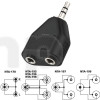 Adaptateur double mini-Jack 3.5 mm stéréo femelle vers Jack 3.5 mm mâle stéréo, corps plastique noir