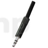 Fiche mini-Jack 3.5 mm stéréo mâle en métal anodisé noir, blindage et protection de flexion du câble, pour câble diamètre 3.6 mm