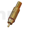 Fiche RCA mâle plaqué-or, bague rouge, avec système de protection du câble, pour câble diamètre 7 mm