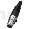 Fiche mini XLR femelle en métal, 3 pôles, contacts plaqués or et protection de flexion du câble, pour câble diamètre 3.5 mm, compatible MC-102/SW