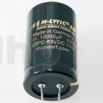 Condensateur Mundorf MLGO100 1500µF ±20%, 100VDC, Ø25xH35mm, raccordements 1.2mm empattement 10mm
