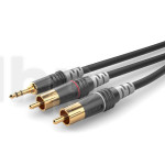 Câble audio Y, 6.0m, mini Jack 3.5 mm stéréo vers double RCA mâle, Sommercable HBA-3SC2, noir, avec connecteurs Hicon contacts plaqués or