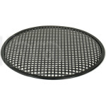 Grille TLHP pour haut-parleur 15 pouce, diamètre extérieur 387 mm, acier épais finition noire, trous carrés 8x8 mm, collerette périphérique caoutchouc