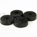 Lot de 4 pieds caoutchouc noir pour enceinte, diamètre 37.5 mm, épaisseur 11.3 mm, avec insert acier pour maintien mécanique