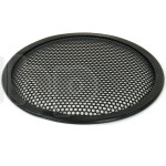 Grille TLHP pour haut-parleur 8 pouce, diamètre extérieur 206 mm, acier épais finition noire, trous ronds diamètre 4 mm, collerette périphérique caoutchouc