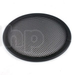 Grille haut-parleur ronde, acier noir, trous ronds, diamètre extérieur 213 mm (+/-2mm), pour haut-parleur 8 pouce