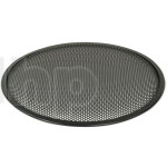 Grille TLHP pour haut-parleur 15 pouce, diamètre extérieur 387 mm, acier épais finition noire, trous ronds diamètre 4 mm, collerette périphérique caoutchouc