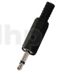 Fiche mini-Jack 3.5 mm mono mâle en plastique, blindage et protection de flexion du câble, pour câble diamètre 5 mm