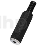 Fiche mini-Jack 3.5 mm stéréo femelle en plastique, blindage et protection de flexion du câble, pour câble diamètre 5 mm