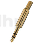 Fiche Jack 6.3 mm stéréo mâle en métal plaqué-or, blindage et protection de flexion du câble, pour câble diamètre 6.5 mm