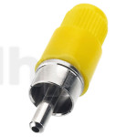 Fiche RCA mâle en plastique, chromé, corps jaune, pour câble diamètre 5.5 mm