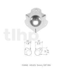 Coin boule 51mm, zinc, 3 pattes, passage 30 mm