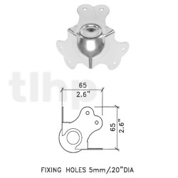 Grand coin boule 65mm, zinc, 3 pattes, avec estampage femelle (pour montage avec CB-6518-3Z)