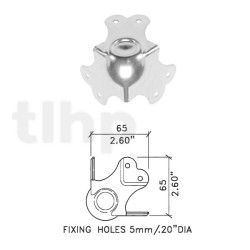 Grand coin boule 65mm, zinc, 3 pattes, avec estampage femelle (pour montage avec CB-653-3Z), passage 35 mm