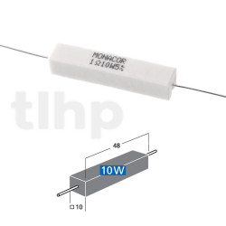 Résistance cémentée Monacor LSR-33/10, 3.3ohm, 10w, 48 x 10mm