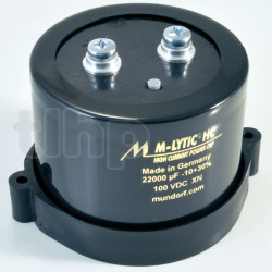 Condensateur Mundorf MLHC100 47.000µF -10/+30%, 100VDC, Ø90xH98mm, raccordements M6 empattement 31.7mm