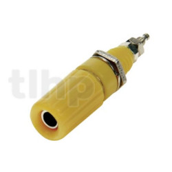 Douille jaune 44 mm pour fiche babane 4 mm, ou câble max 7.7 mm, pour montage sur panneau max 7 mm