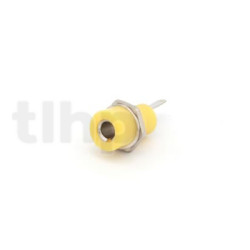 Douille jaune 26 mm pour fiche babane 4 mm, pour montage sur panneau max 5 mm