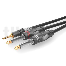 Câble audio Y, 0.9m, mini Jack 3.5 mm stéréo vers double Jack 6.35 mm mono, Sommercable HBA-3S62, avec connecteurs Hicon contacts plaqués or