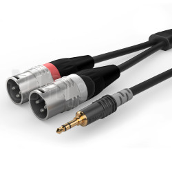 Câble instrument Y noir 1.5m double XLR mâle 3 points vers mini-Jack 3.5 mm stéréo, Sommercable HBA-3SM2, avec connecteurs Hicon à contacts plaqués or