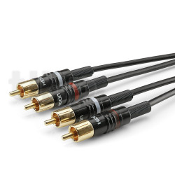 Câble audio 6.0m double RCA mâle (repères rouge/noir), Sommercable HBP-C2, noir, avec connecteurs Hicon contacts plaqués or