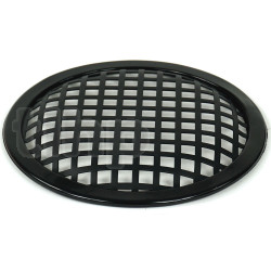 Grille TLHP pour haut-parleur 6 pouce, diamètre extérieur 155.5 mm, acier épais finition noire, trous carrés 8x8 mm, collerette périphérique caoutchouc