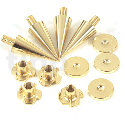 Lot de 4 pointes de découplage avec écrou et insert, moyen diamètre, acier aspect plaqué or, longueur totale 43 mm, réglage entre de 34 et 40 mm