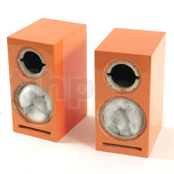 Paire d'ébénisteries finition orange brillant (avec grilles pour haut-parleurs) pour kit SB Acoustics Micro C