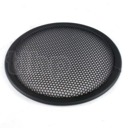 Grille haut-parleur ronde, acier noir, trous ronds, diamètre extérieur 213 mm (+/-2mm), pour haut-parleur 8 pouce