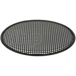 Grille TLHP pour haut-parleur 18 pouce, diamètre extérieur 466 mm, acier épais finition noire, trous carrés 8x8 mm, collerette périphérique caoutchouc