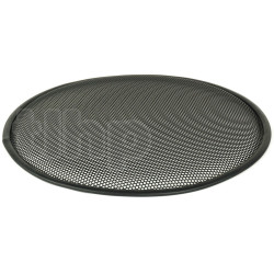 Grille TLHP pour haut-parleur 18 pouce, diamètre extérieur 466 mm, acier épais finition noire, trous ronds diamètre 4 mm, collerette périphérique caoutchouc