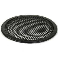 Grille TLHP pour haut-parleur 6 pouce, diamètre extérieur 155.5 mm, acier épais finition noire, trous ronds diamètre 4 mm, collerette périphérique caoutchouc