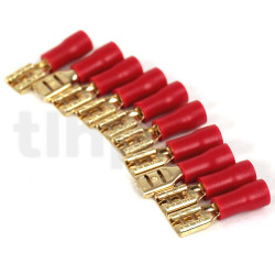 Lot de 10 cosses Fast-on 4.8 mm femelle plaqué or, isolant rouge, pour conducteur de 0.5 à 1.5 mm²