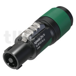 Fiche Neutrik Speakon NL4FXX-W-S, 4 points, femelle, contacts cuivre, manchon vert, pour câble diamètre 6 à 12 mm