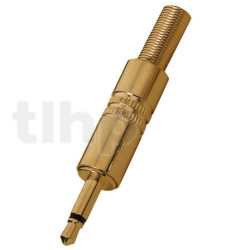 Fiche mini-Jack 3.5 mm mono mâle en métal plaqué-or, blindage et protection de flexion du câble, pour câble diamètre 4.5 mm