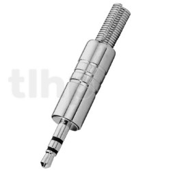 Fiche mini-Jack 3.5 mm stéréo mâle en métal chromé, blindage et protection de flexion du câble, pour câble diamètre 4.5 mm