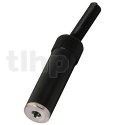 Fiche mini-Jack 3.5 mm stéréo femelle en métal noir, blindage et protection de flexion du câble, pour câble diamètre 3.5 mm