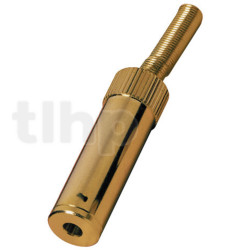 Fiche mini-Jack 3.5 mm stéréo femelle en métal plaqué-or, blindage et protection de flexion du câble, pour câble diamètre 4.2 mm